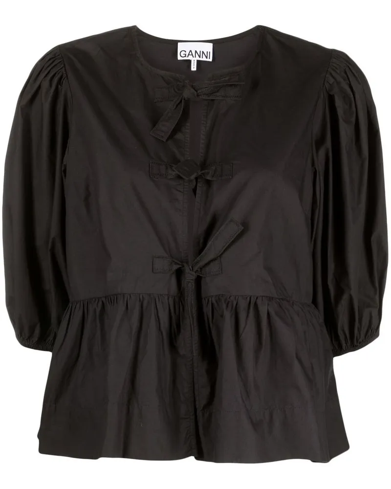 Ganni Cotton Peplum Top Black