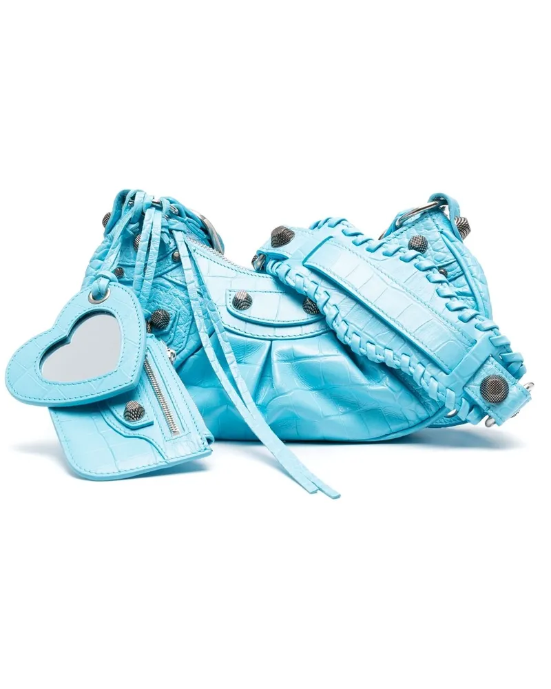 Balenciaga Le Cagole XS Leder Umhängetasche Blau