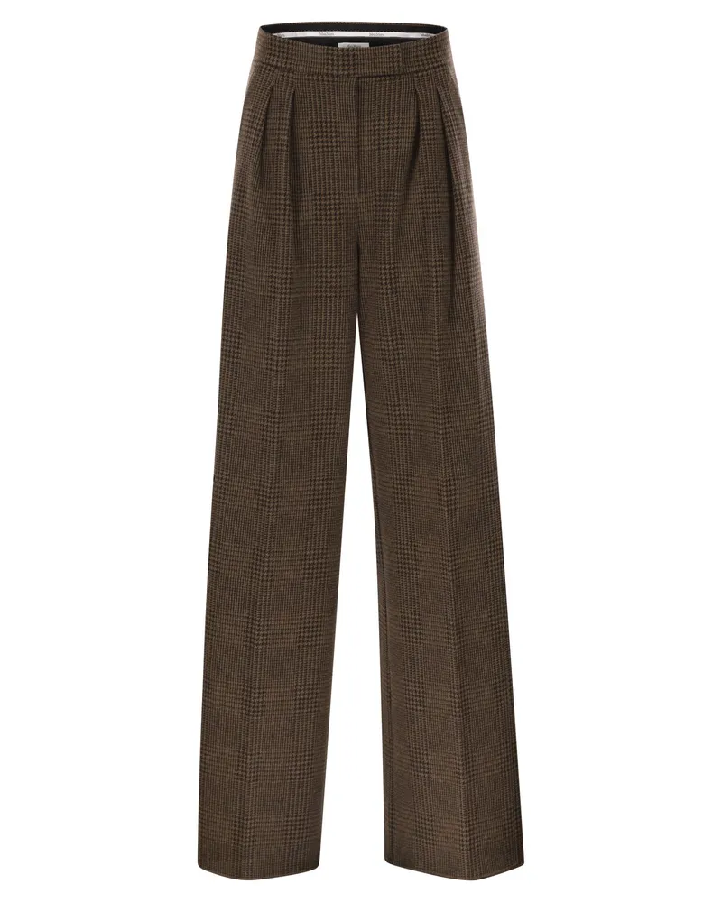Max Mara Ponza gemusterte Hose aus Woll- und Baumwolljersey Chocolate