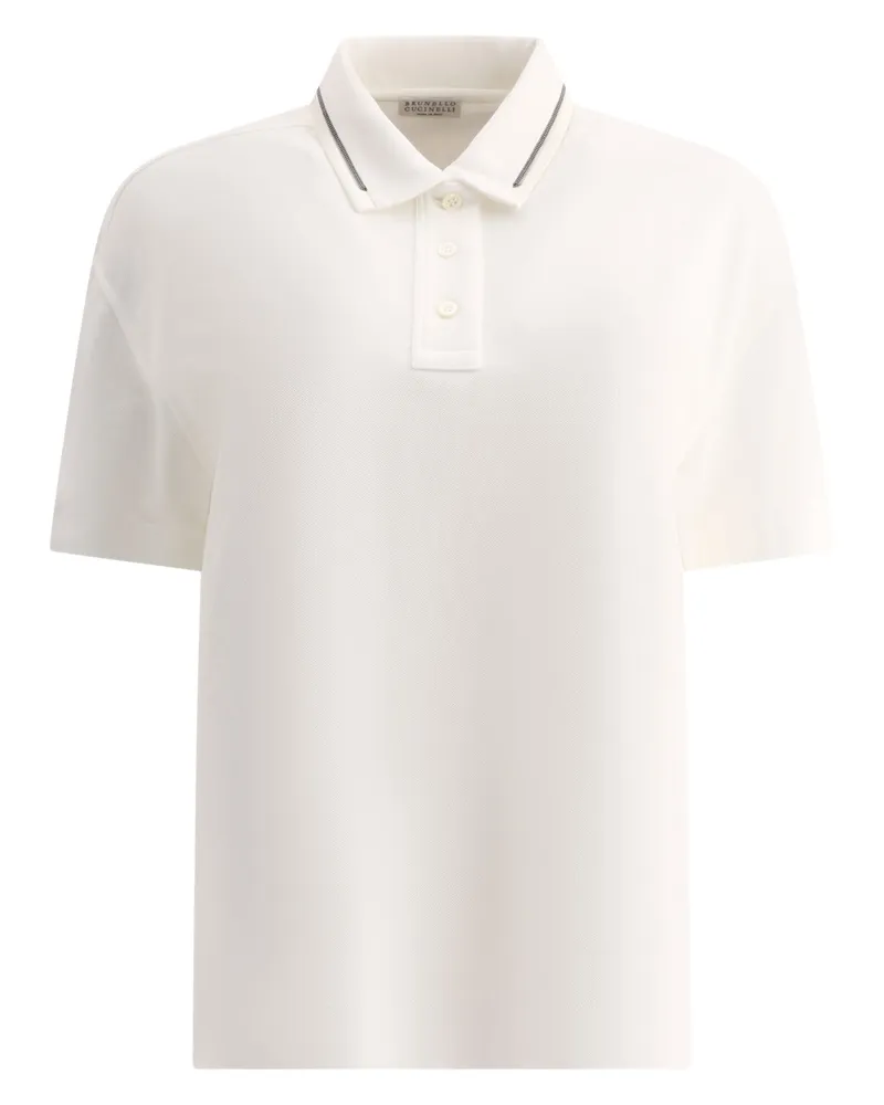 Brunello Cucinelli Piquet Poloshirt mit Monili White