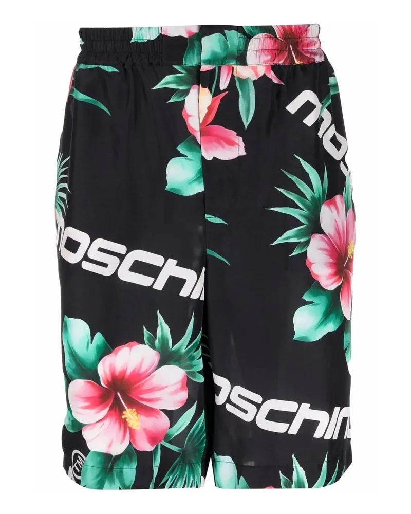 Moschino Blumendruckseidenshorts Schwarz
