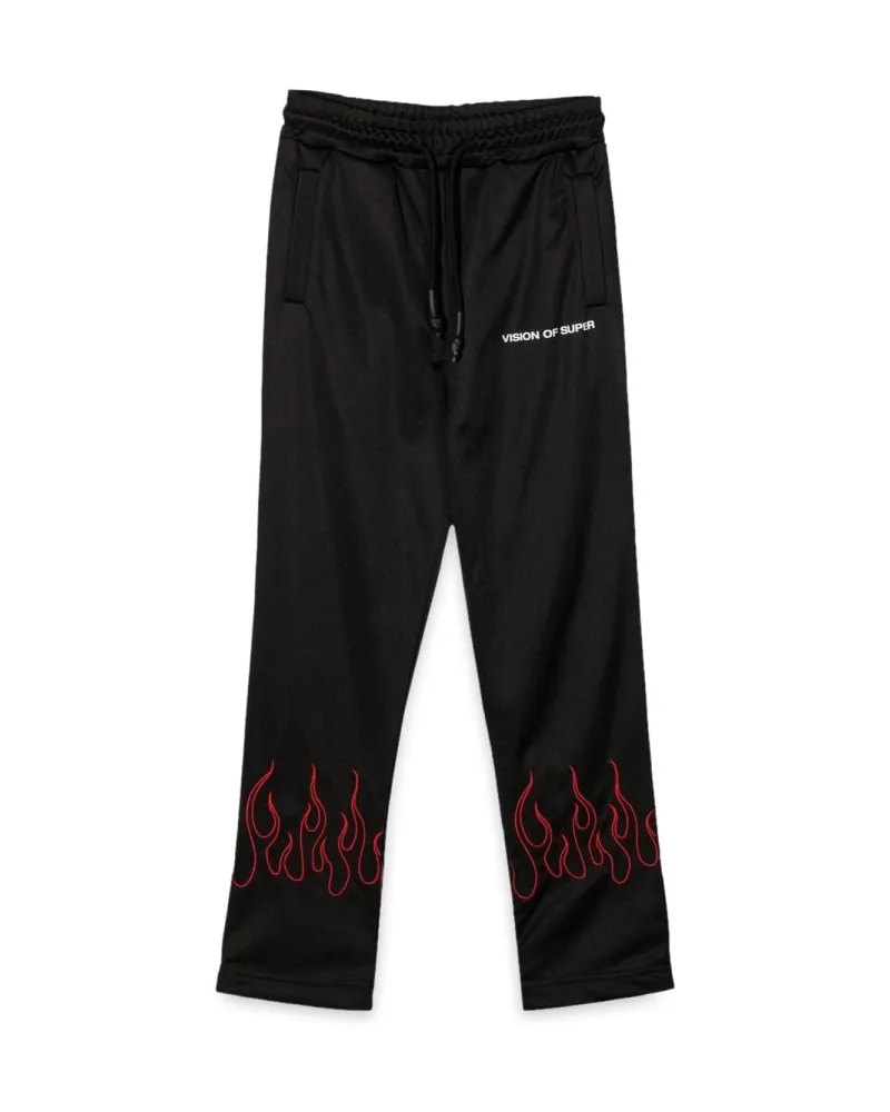Vision Of Super Vision von super schwarzen Hosen mit roten bestickten Flammen Black