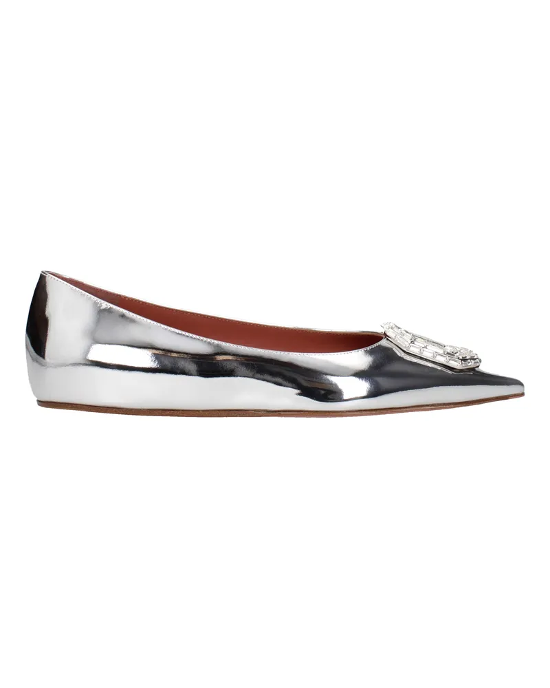Amina Muaddi Camelia Damens Ballerinas aus silbernem Leder -