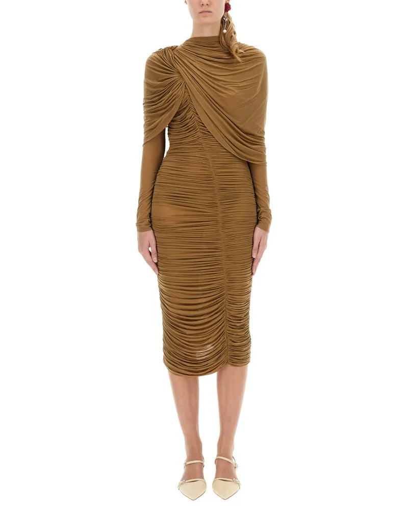Magda Butrym drapiertes Midi -Kleid Beige
