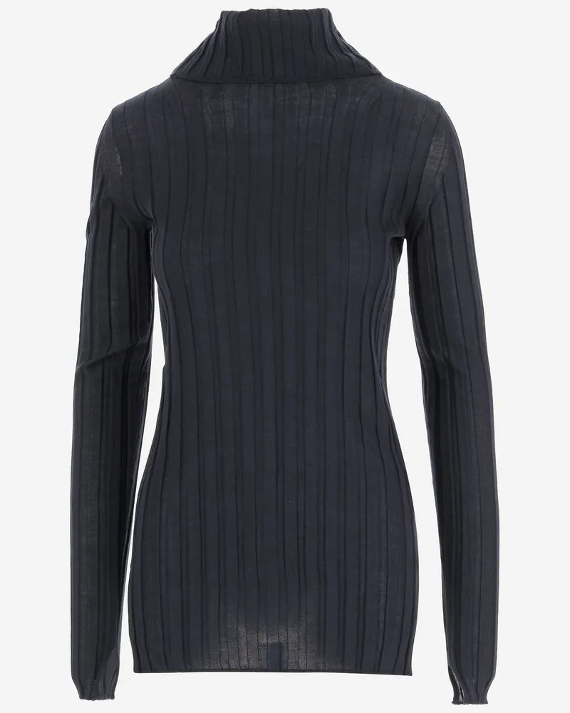 Carven gerippte Wolle und Seidenpullover Black