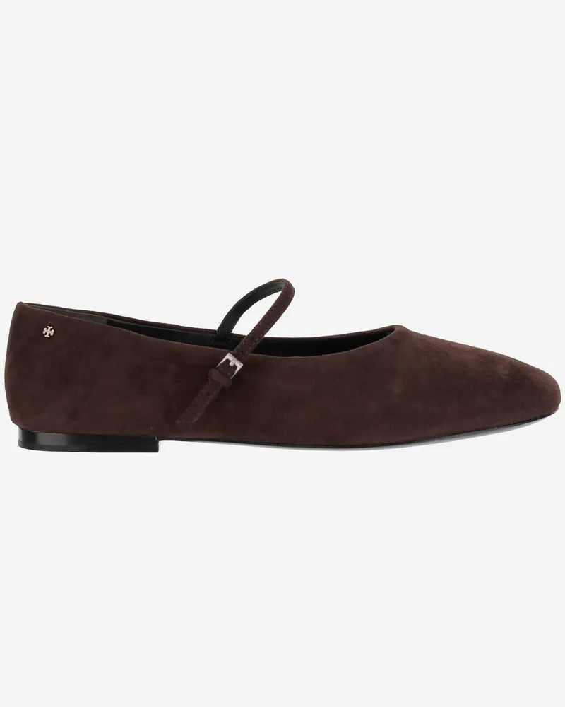 Tory Burch Wildleder Leder Mary Jane Ballerinas Marrone