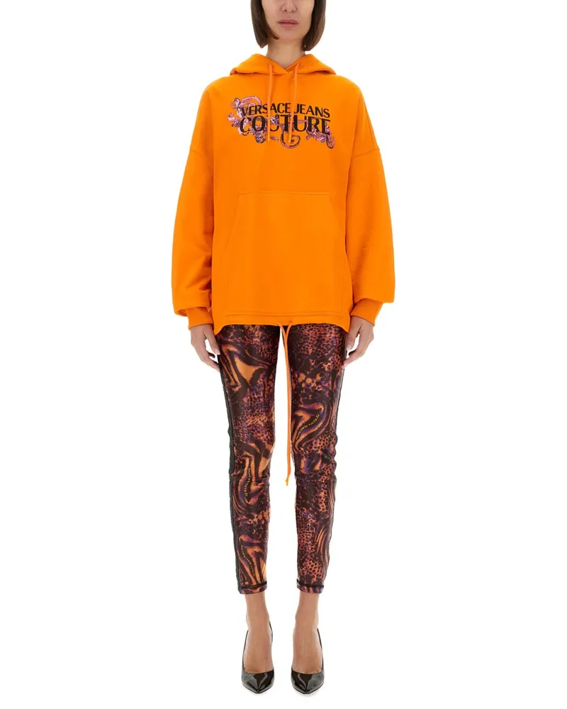 Versace Jeans Hoodie mit Logo und Kristallen Orange