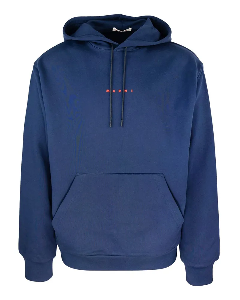 Marni Felpa Con Cappuccio E Mini Logo Blue