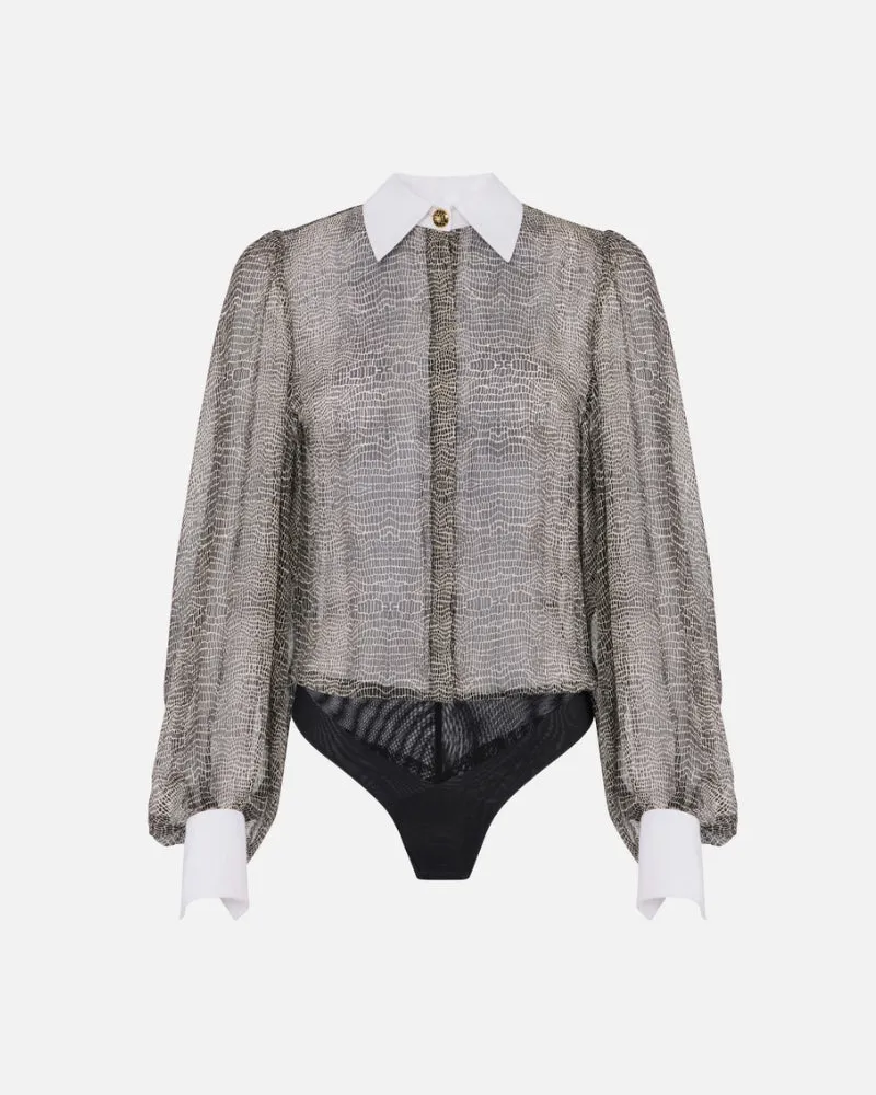 Elisabetta Franchi Python Bodysuit mit Kragen Black