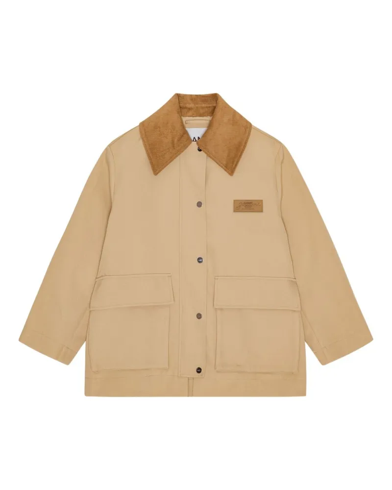 Ganni Twill Midi Jacke Beige