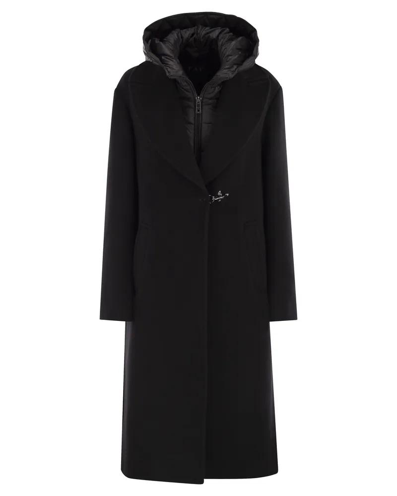 Fay Doppelfrontmantel in Wolle und Kaschmir Black