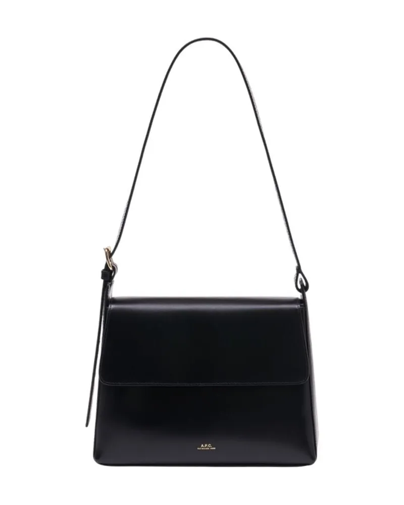 A.P.C. Umhängetasche „Virginie“ mit Klappe  Leder Schwarz Schwarz
