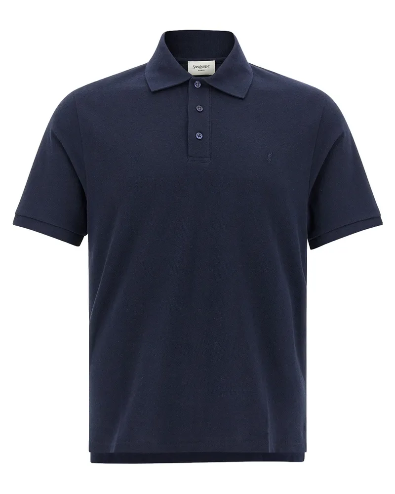 Saint Laurent Poloshirt mit Logo-Stickerei Blue