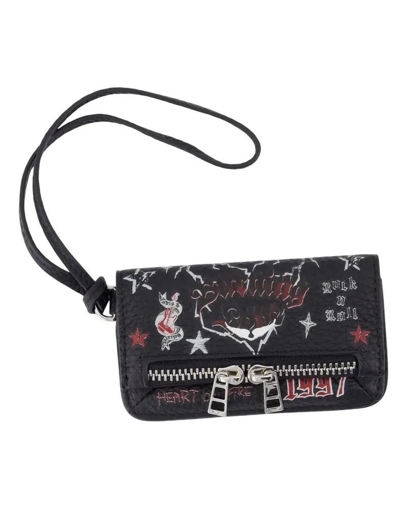 Zadig & Voltaire Rock Keyring Wallet auf Kette  Leder schwarz Schwarz