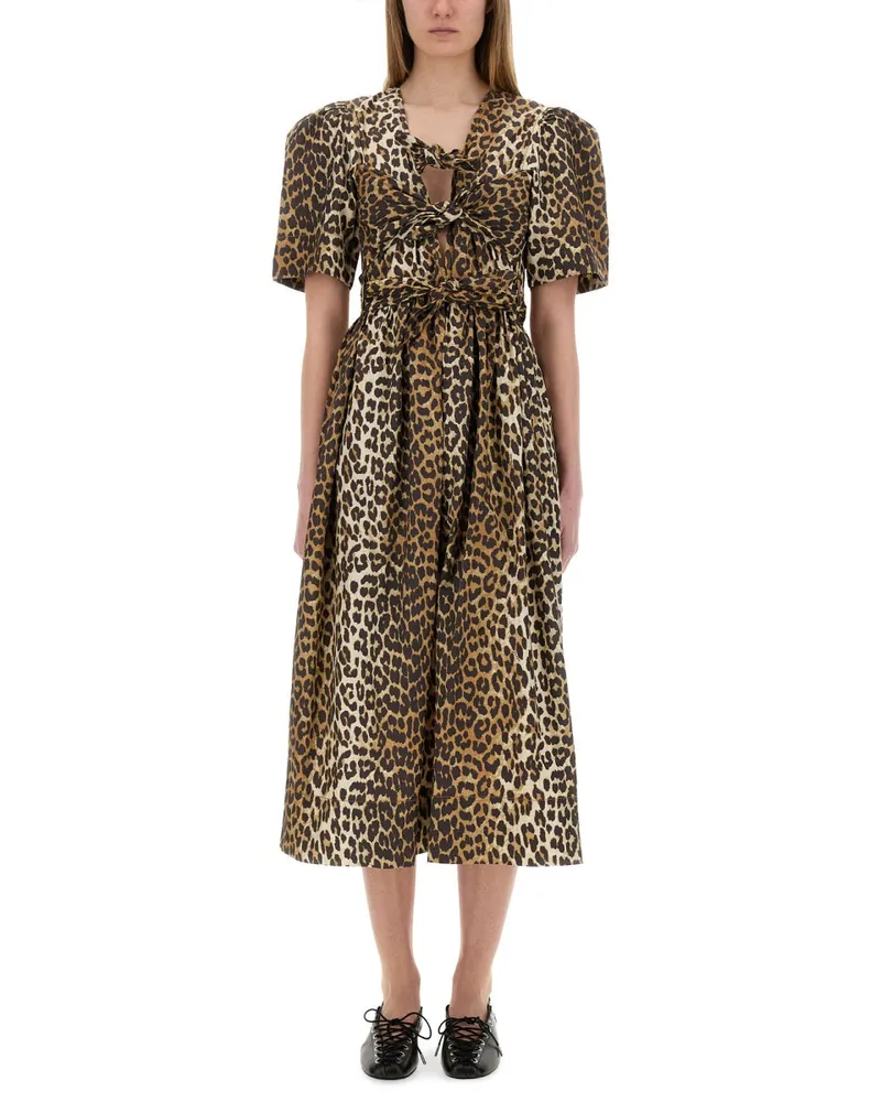 Ganni Leopard Print Midi Kleid Animalier