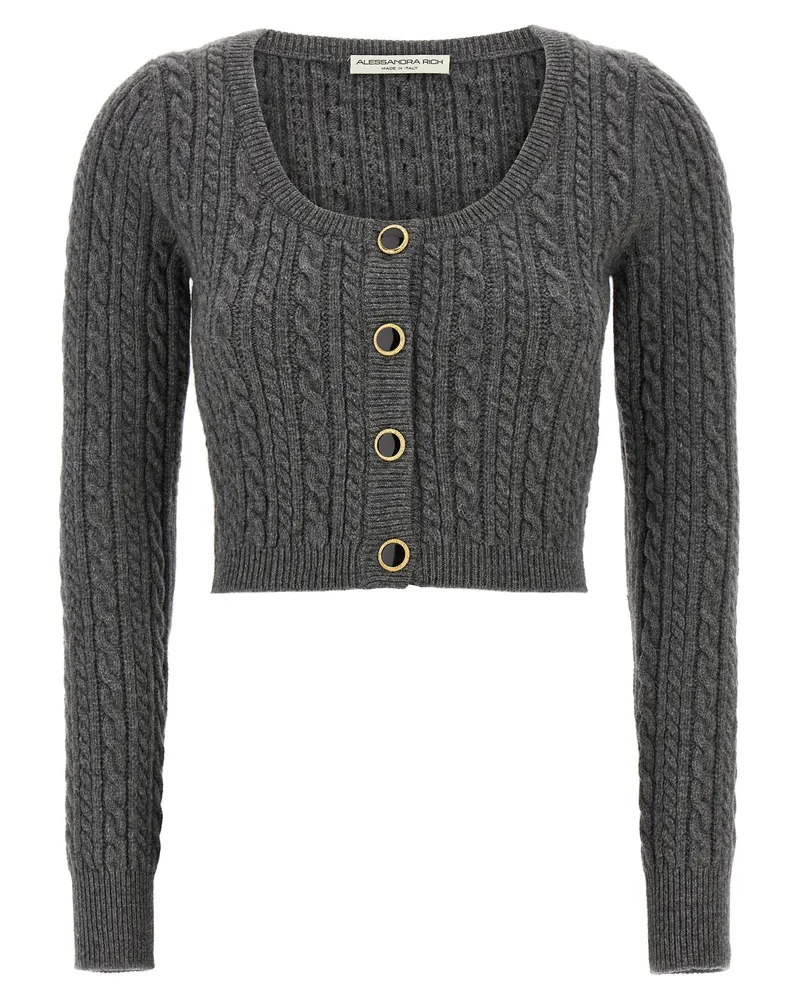Alessandra Rich Cropped Woll Cardigan Gray