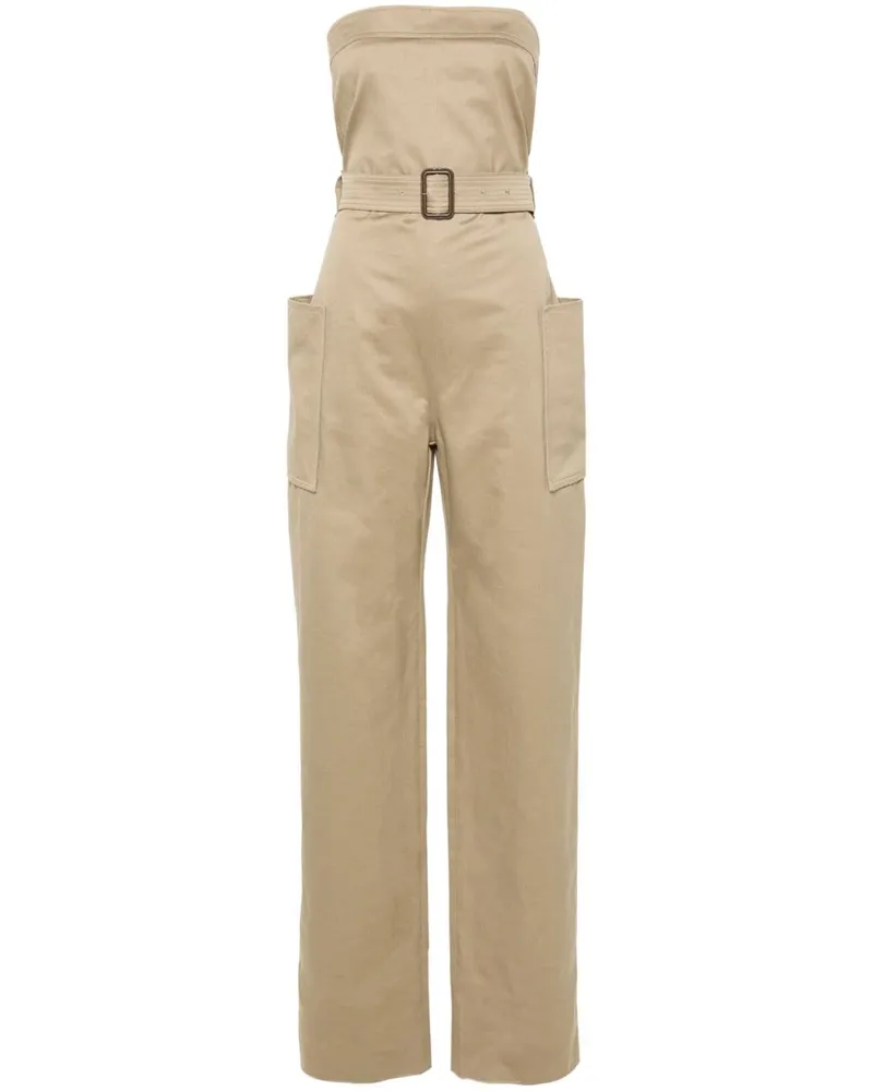 Saint Laurent Cotton Gabardine Jumpsuit Beige