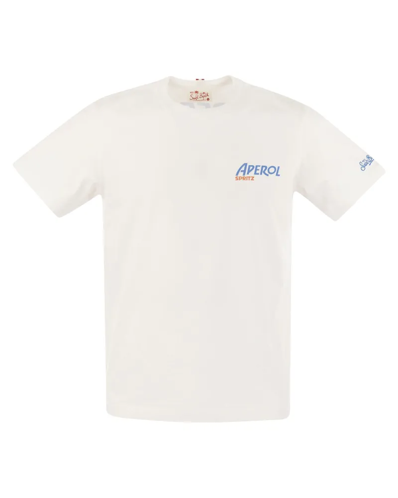 MC2 Saint Barth T -Shirt mit Druck auf Brust und Rücken Aperol Special Edition White