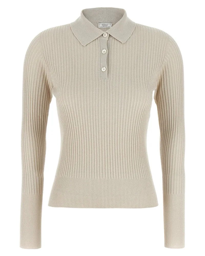 Peserico Lurex geripptes Poloshirt Beige