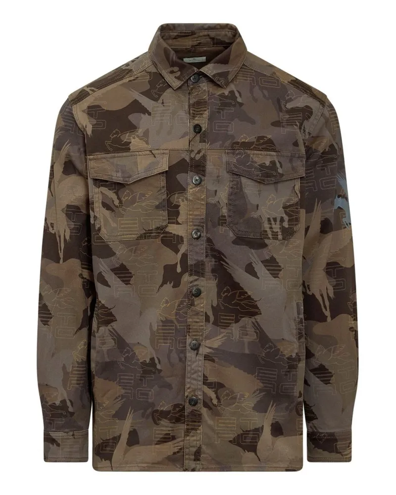 Etro Camouflage Baumwollhemd Braun