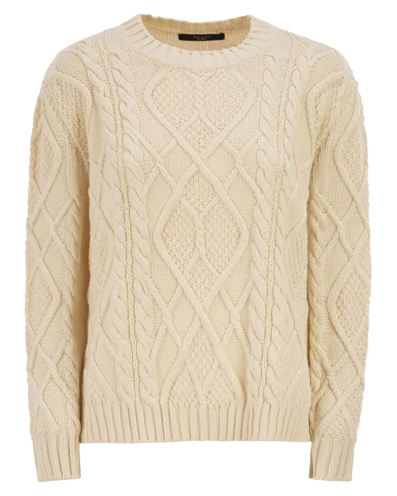 Weekend Max Mara Wkdtenore Baumwollpullover mit Zopfmuster und Rautenmuster Ecru