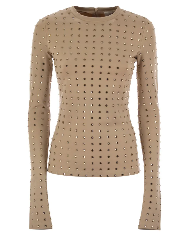 SPORTMAX Negus Scuba Jersey T -Shirt mit Strasssteinen Nude