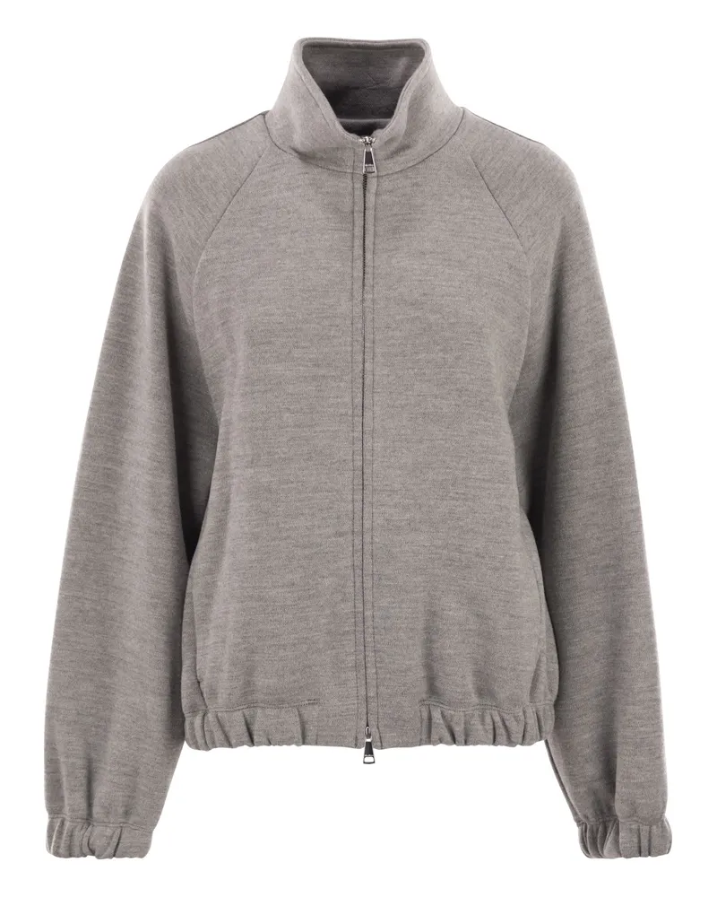 Max Mara Frine Double Jersey Sweatshirt aus Wolle und Baumwolle Grey