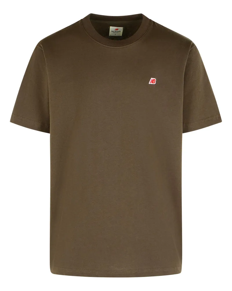 New Balance Neues Gleichgewicht gelbe Baumwoll -T -Shirt Brown