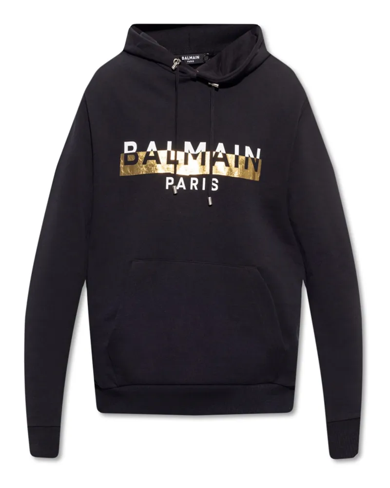 Balmain Logo Kapuzen -Sweatshirt Schwarz