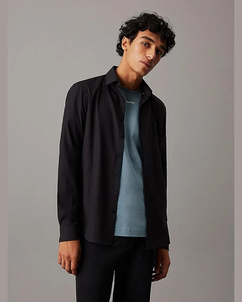 Calvin Klein Hemd formaler schlanker Stoff technisch Black