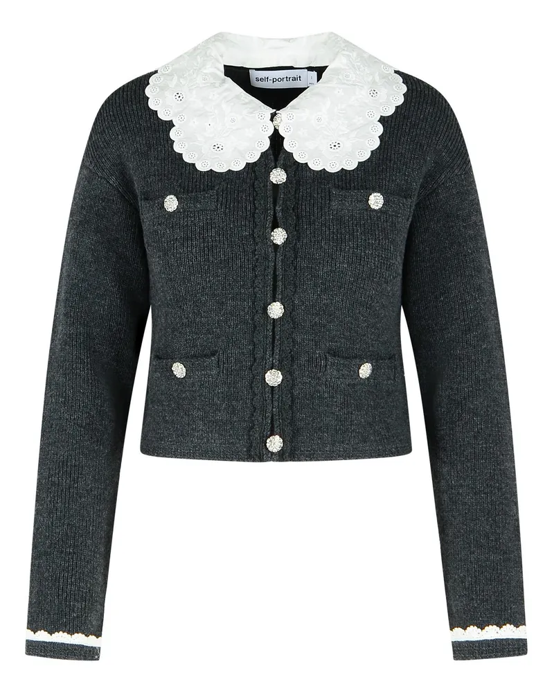Self-Portrait Dunkelgrauer, kurz geschnittener Cardigan aus Wollmischung von Grey