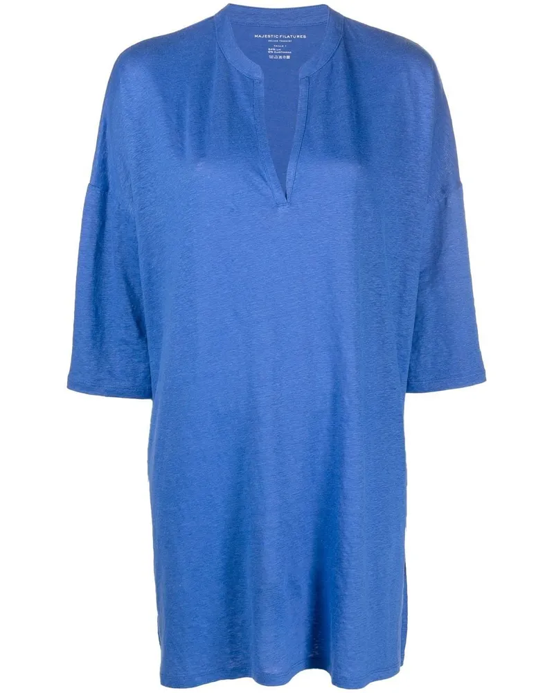 Majestic Majestätische 3/4 Hülle Leinenmischtunika -Kleid Blue