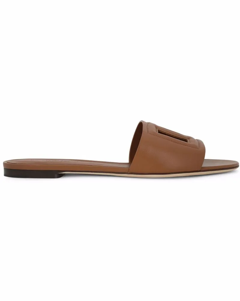 Dolce & Gabbana DG Logo Leder flache Sandalen Leather
