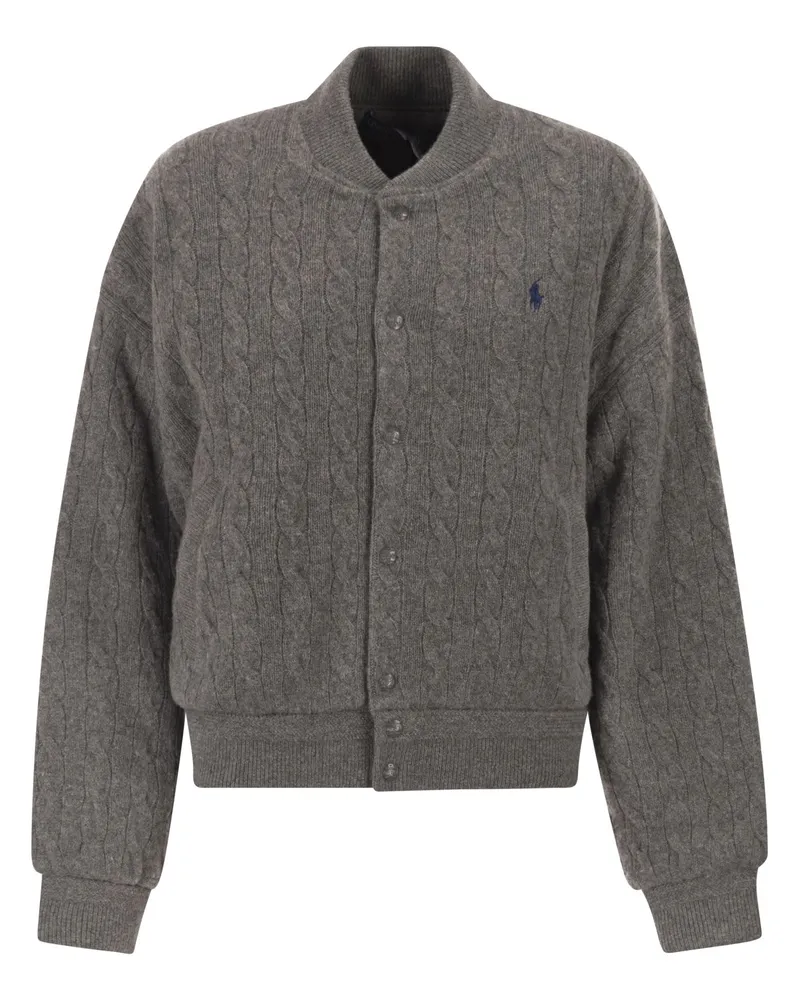 Ralph Lauren Bomberjacke aus Wolle und Kaschmir mit Zopfmuster Grey