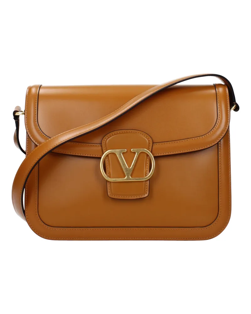 Valentino Garavani Herrens Umhängetaschen Braunes Leder/Goldbraun -