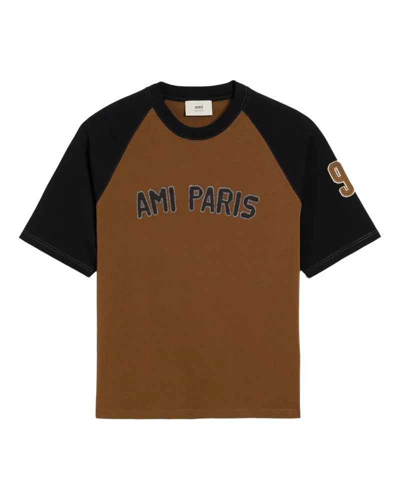 AMI Paris Cotton Colorblock T -Shirt Brown