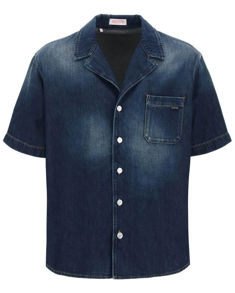 Valentino Garavani Denim Chambray Bowling -Hemd Blue