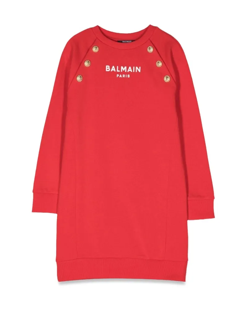 Balmain ML Sweatshirt -Kleid -Logo und Knöpfe Red