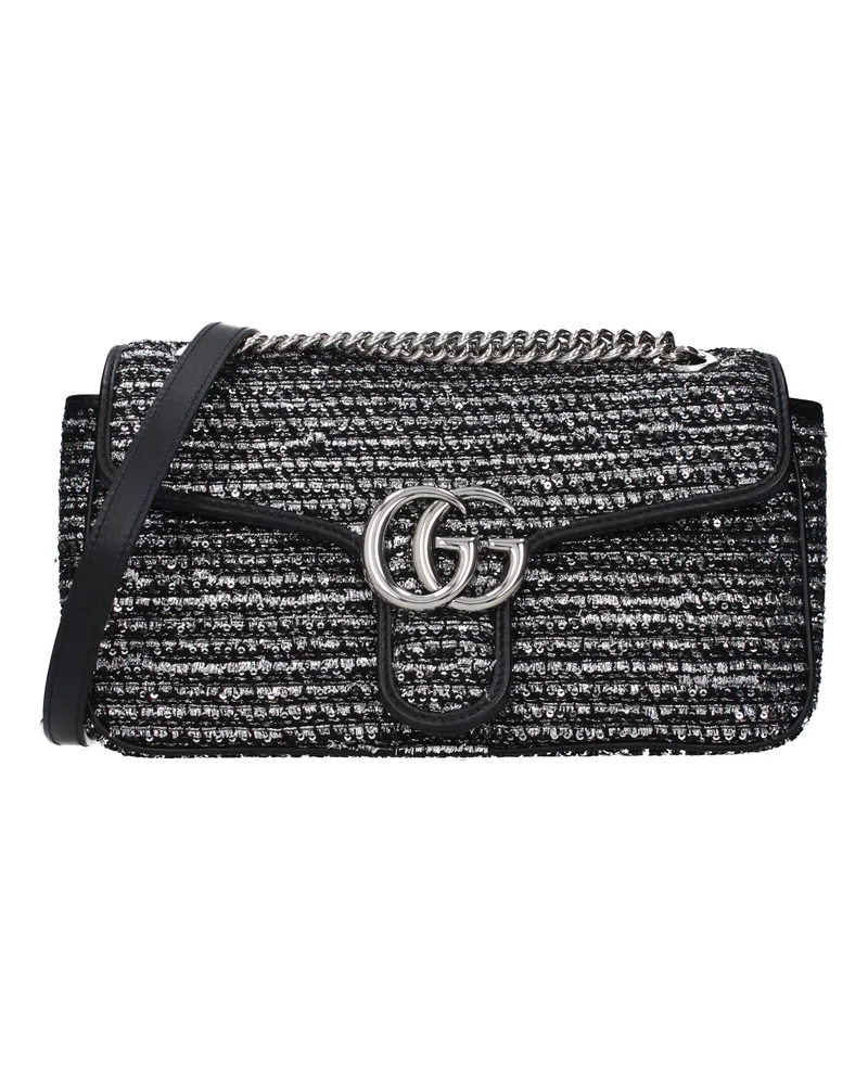 Gucci Marmont Damens Umhängetasche Stoff Silber/Schwarz -