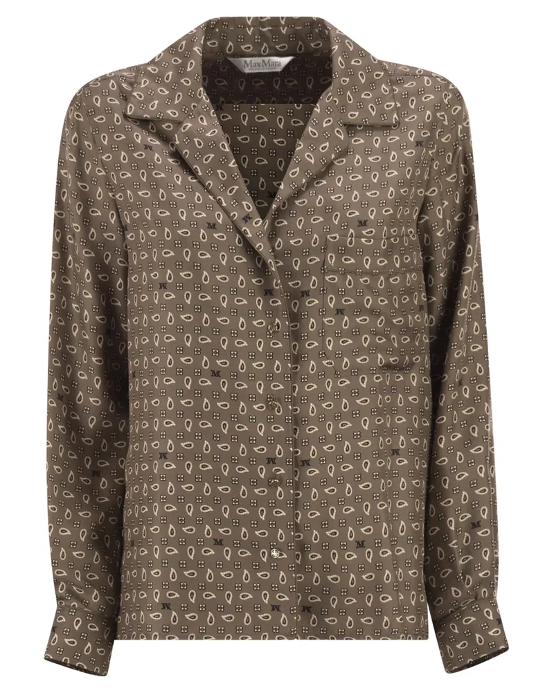 Max Mara Mxmdisco halb tailliertes, bedrucktes Seidenhemd Brown