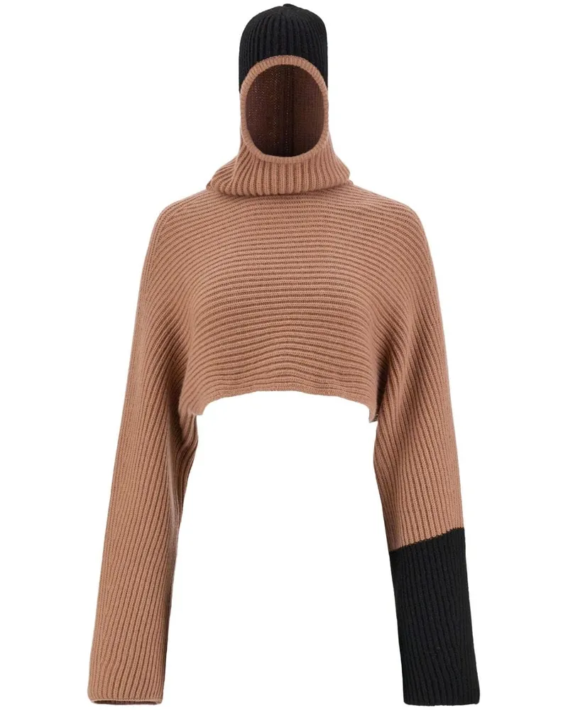 Ferragamo Cashmere Cropped Hoodie Beige