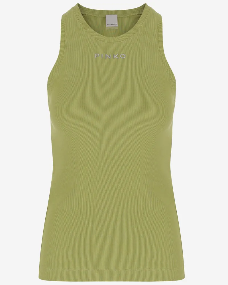 Pinko Stretch -Baumwoll -Tanktop mit Logo Green