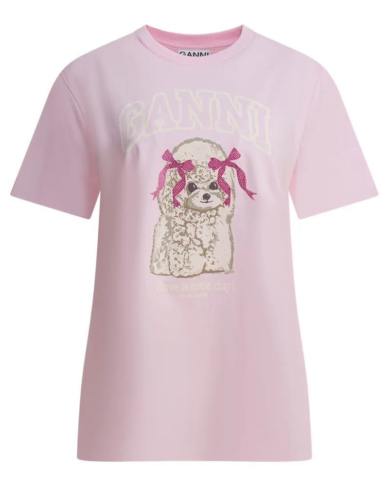 Ganni Poddle“ Baumwoll-T-Shirt Pink