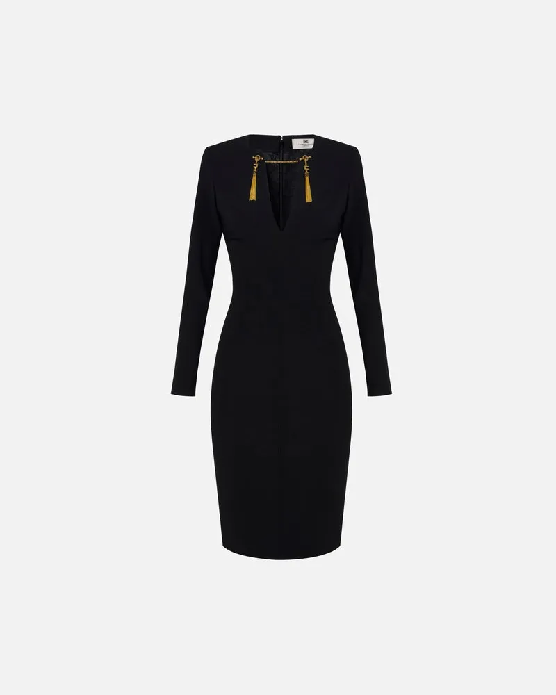 Elisabetta Franchi Kleid mit Juwelenkette Black