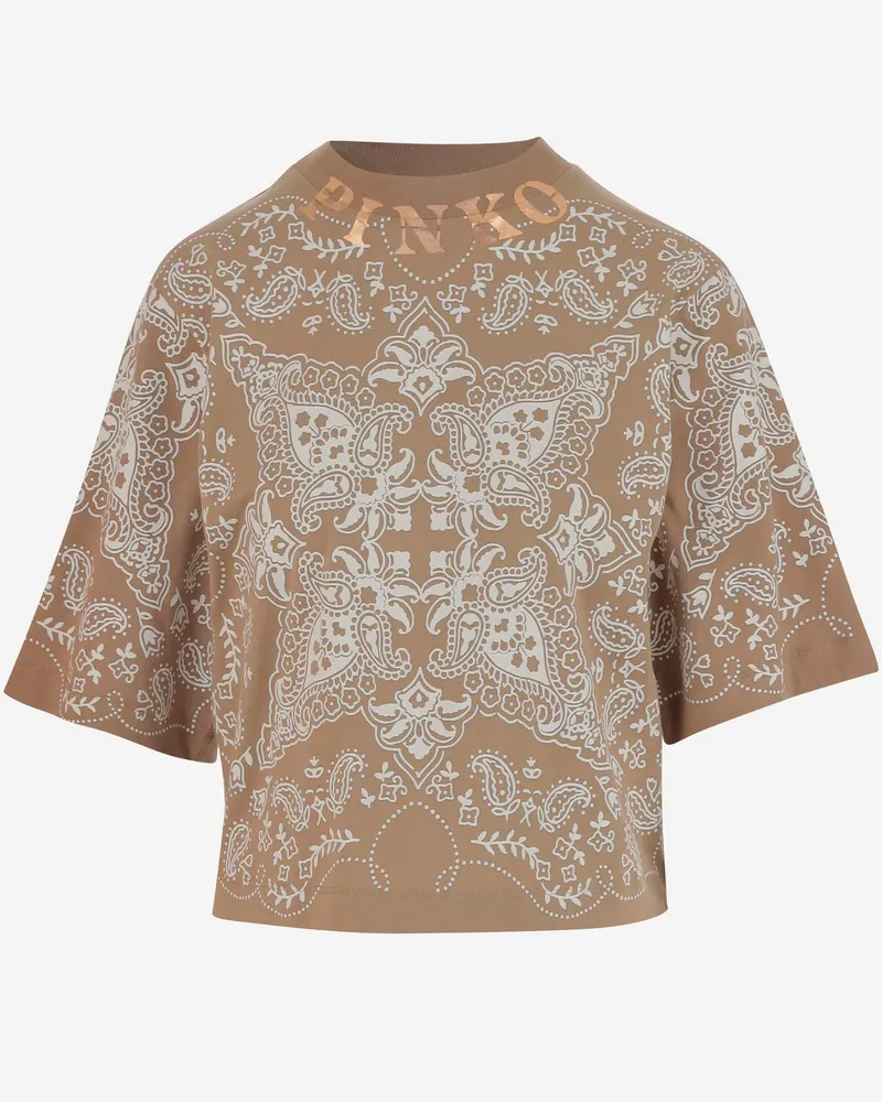 Pinko niamey botton bandana print t Shirt Beige