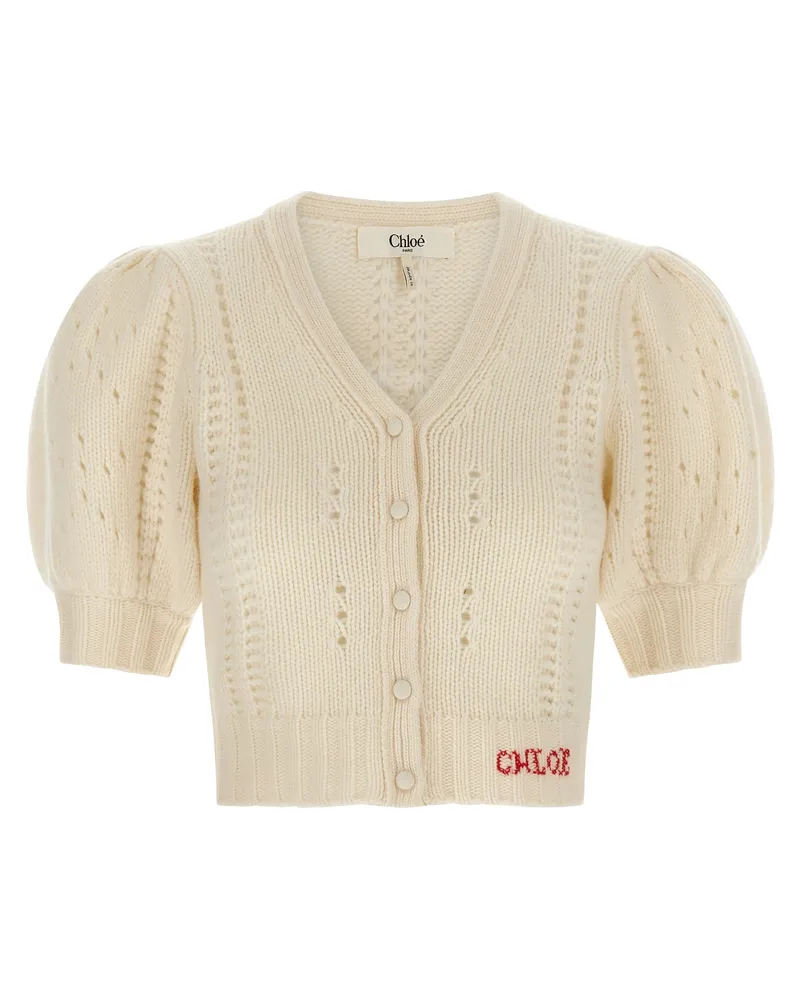 Chloé Jacquard Logo Cardigan White