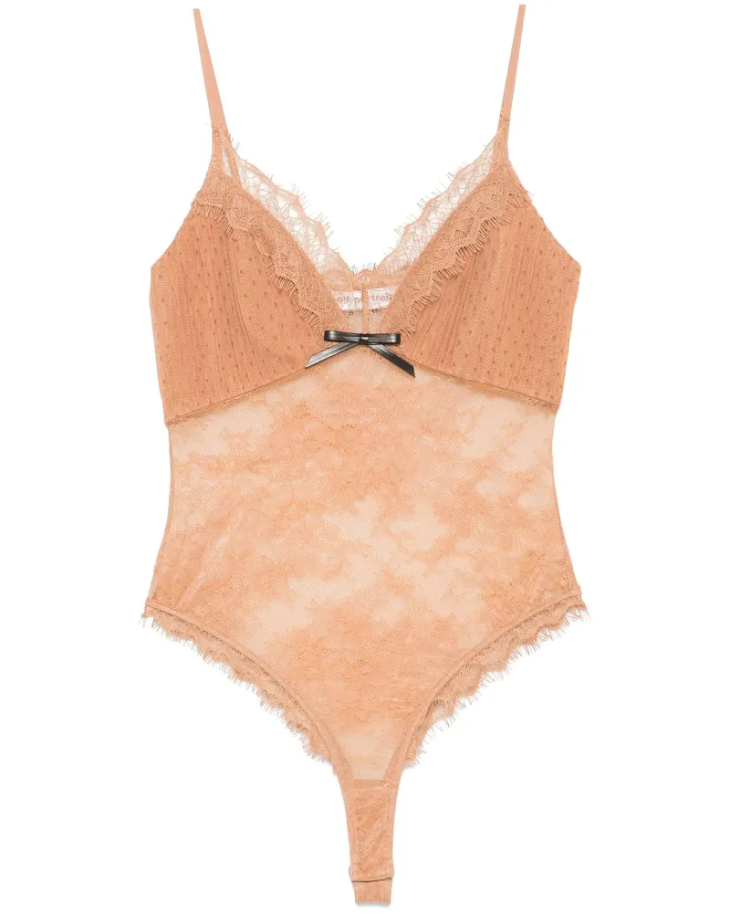 Self-Portrait Tan Punkt Mesh Bodysuit 