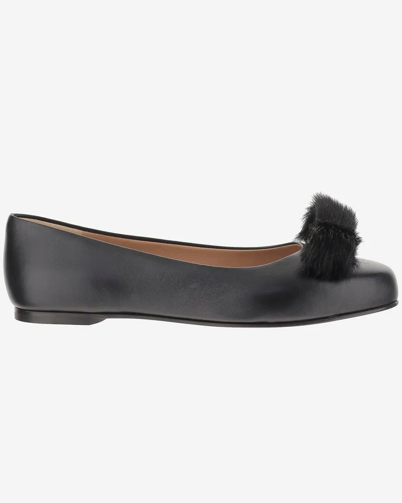 Ferragamo Leder Bow Ballet Flats Black