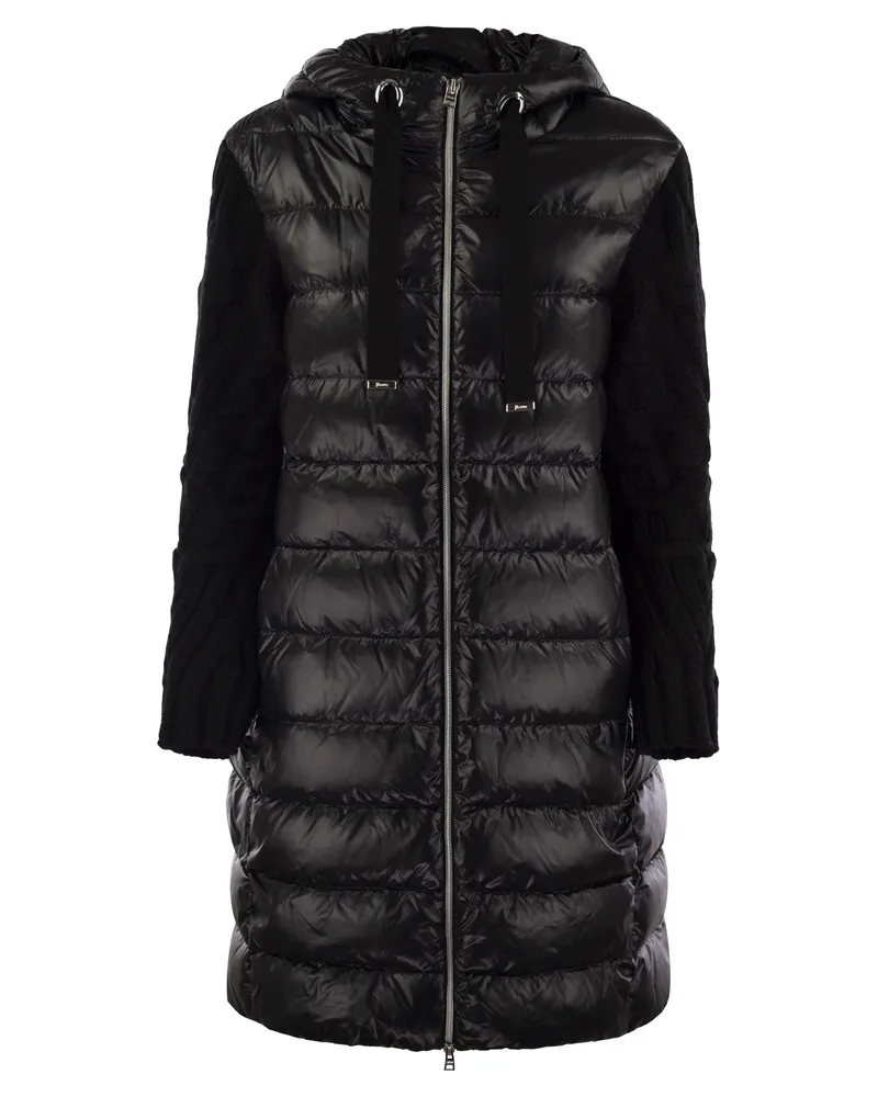 Herno Long Down Jacke mit Wollärmel Black