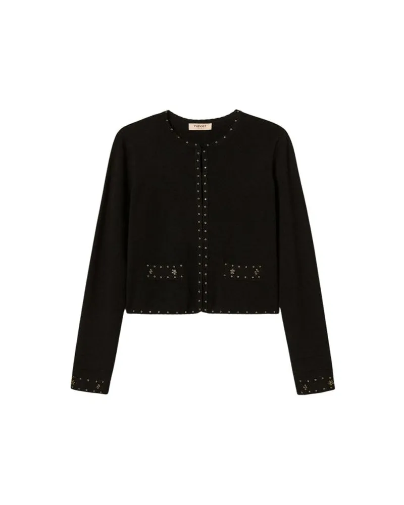 Twin-Set Twin-Set-Strickjacke mit Strasssteinen Black